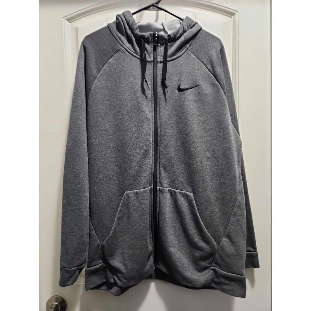 Nike Dri-FIT Mens Full Zip Hoodie Gray Heather Training Sweatshirt 860465-071 XL